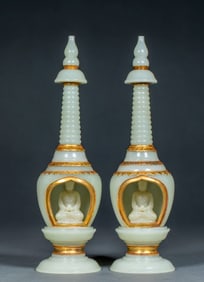 Pair of Hetian Jade "Buddhist Pagoda"