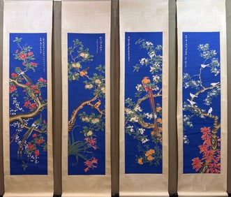 Zhang Daqian's Flower and Bird Four-Screen Panel
