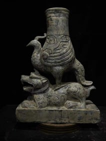 Stone Carved Auspicious Beast Standing Bird Zun