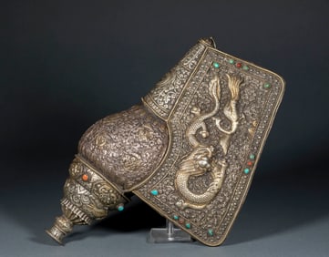 Tibetan Silver Conch Shell Dharma Instrument