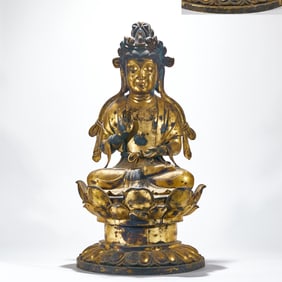 Gilt Bronze Guanyin Statue on Lotus Throne