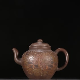 Qingtang's Mark Purple Clay Colored "Mountain Residence Picture" Palace Lantern Pot