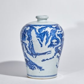 Ming Dynasty Blue and White Plum Vase with Reserved White and Hidden Carved Dragon Patterns