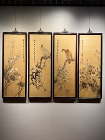 Four-Panel High-Quality Hunan Embroidery (Flower and Bird Themes), Late Qing to Republic of China