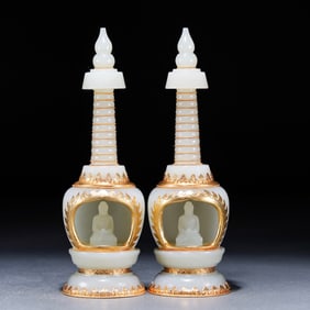 A Pair of Hetian Jade Buddhist Shrines