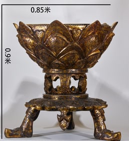 Lotus Base with Wood Core and Gilding; Basin Made of Gilt Bronze