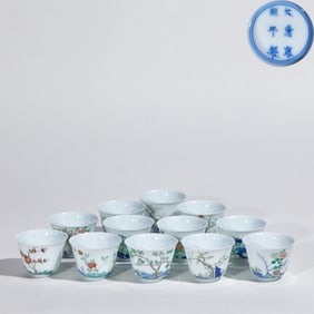 Kangxi Five-Color "Twelve Flower Gods" Cups (a Set), Qing Dynasty