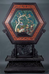 Hexagonal Rosewood Insert Screen with Inlaid "One Hundred Treasures" and Flower-Bird Motifs, Qing