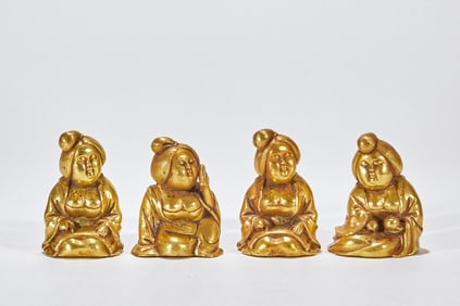 Group of Gilt Bronze Court Ladies, Tang Dynasty