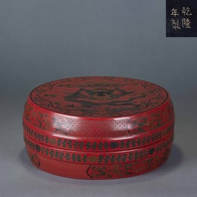 Lacquer Covered Box with Dragon Patterns, Marked "Made in Qianlong Reign"