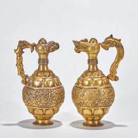 A Pair of Silver-Gilt Wine Vessels with Dragon and Phoenix Patterns