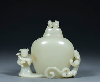 Hetian Jade Vase with "Dai Zi Shang Chao" (Official Accompanying His Son to Court) Motif
