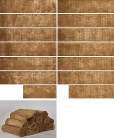 15 Volumes of Hand-Copied Sutra of Perfect Enlightenment (Yuanjue Jing) on Linen with Parallel