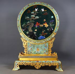 A screen with eight treasures inlaid with Hetian jade and cloisonné enamel from the Qing Dynasty