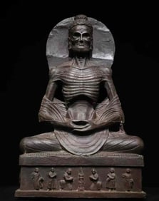 A cast iron statue of the Buddha's ascetic practice from Gandhara art