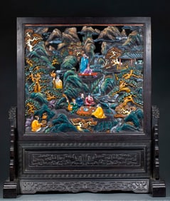 Purple sandalwood carved and hollowed-out landscape screen, Qing Dynasty