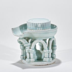 Celadon glaze bamboo section pattern automatic tea set