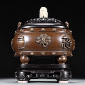 Bronze incense burner with eight-treasure pattern