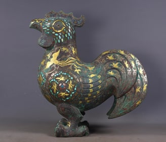 Warring States and Han Dynasties, Inlaid Gold and Silver with Gemstones Rooster