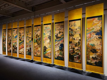 Zhishen Repository Collection - Qiu Ying's Ten-Axis Silk Painting "Morning and Evening Rituals to