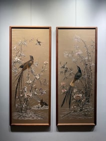 A Pair of Exquisite Embroidery Screens with Flower and Bird Motifs, Republic of China Period