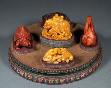 A Set of Shoushan Stone Carvings (Tianhuang Stone) by Shang Jun