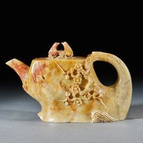 Shoushan Stone Ewer with "Magpies on Plum Branches" Motif