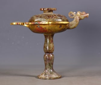 Gilt-Bronze Incense Burner in the Shape of a Phoenix, Inlaid with Hetian Jade, Warring States to Han