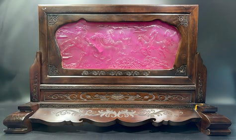 Natural-Red Ruby Screen "Eight Steeds"