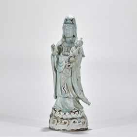 Qingbai-Glazed Statue of Guanyin Bestowing Children, Ru Kiln, Song Dynasty