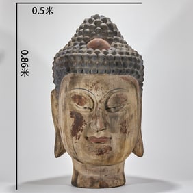 Woodcarved Sakyamuni Buddha Head