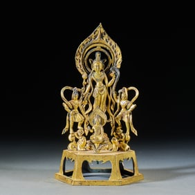 Pre-Ming Dynasty Gilt Bronze Assembled Standing Buddha Statue