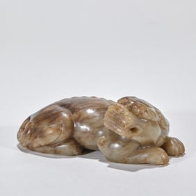 Qing Dynasty Hetian Jade Carving of Tiger in Autumn Mountain