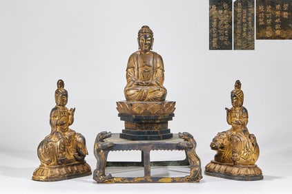 A Set of Pre-Ming Gilded Jade Samantabhadra, Manjushri and Sakyamuni