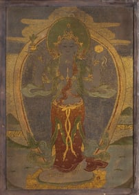 Pre-Ming Kesi Silk Hanging Screen of Four-Armed Guanyin