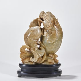 Qing Dynasty Hetian Jade Carving of Fish Turning into Dragon