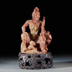 Shoushan Stone Ornament of Zhong Kui Catching Ghosts