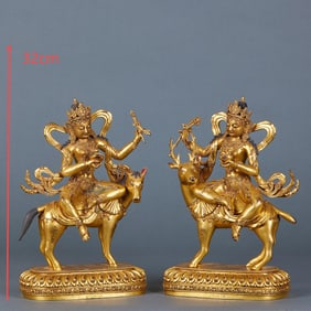 A Pair of Gilt Bronze Guanyin Statues
