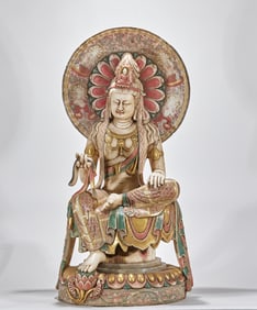 Pre-Ming Painted White Marble Free Guanyin