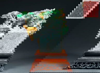 Dayazhai Jadeite Seal with Dragon and Phoenix Bringing Auspiciousness Motif