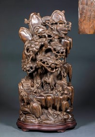Agarwood Mountain Ornament with Fisherman under Pine Motif