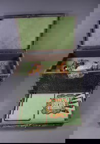 A Box of Gilt Filigree Dragon Plaques and Hetian Jade Bonsai