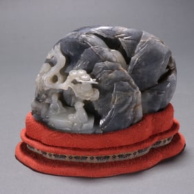 Qing Dynasty Blue and White Jade Seed Mountain Ornament with Figures