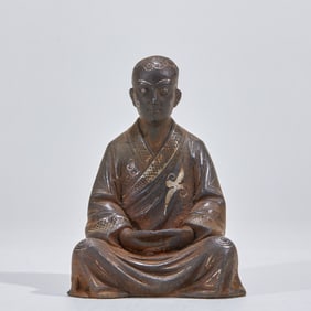 Pre-Ming Iron Arhat with Silver Inlay