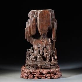 Agarwood Mountain Ornament with Figures Viewing Landscape