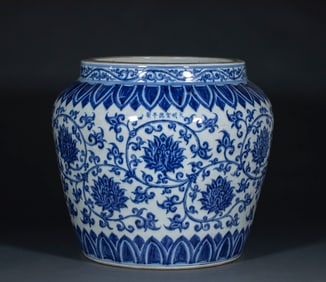 Ming Xuande Reign Marked Blue and White Scroll Vat