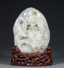 Hetian Jade Mountain Ornament Scholars Gathering Under Pine Trees