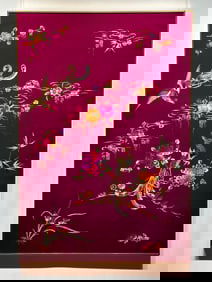 Embroidery Panel Phoenix Flying Through Peonies