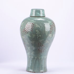 Goryeo Celadon Plum Vase with Boys at Play Motifs