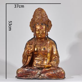 Gilt Lacquered Bronze Guanyin Statue with Treasure Crown